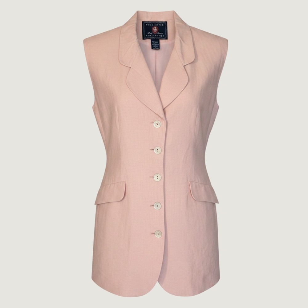 The Limited Collection Pink Linen Blend Sleeveless Longline Blazer Vest Medium